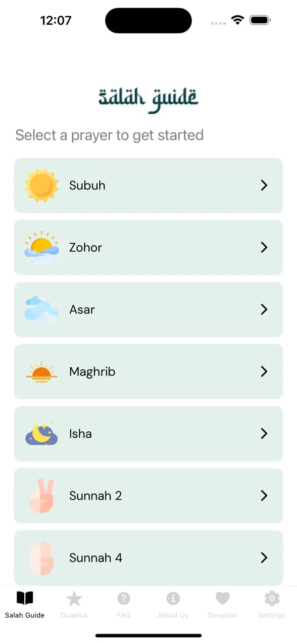 Salah Guide prayer list: Subuh, Zohor, Asar, Maghrib, Isha and Sunnah prayers
